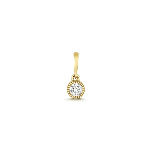 0.07ct Diamond Pendant - Millgrain Rubover Pendant - 9ct Yellow Gold